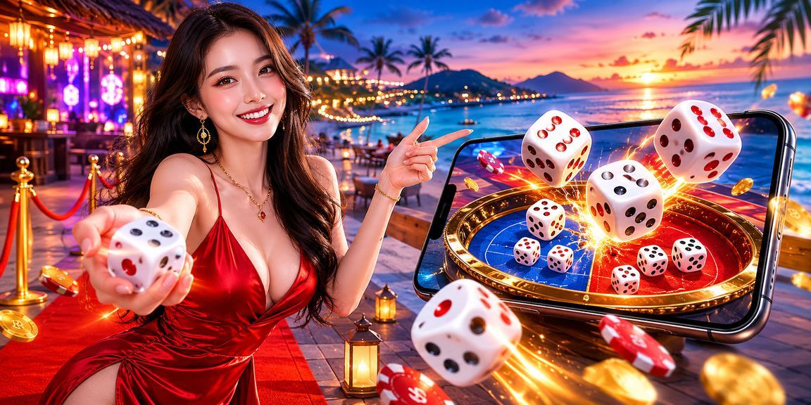 Người chơi tài xỉu trên bãi biển Phú Quốc với điện thoại và viên xúc xắc